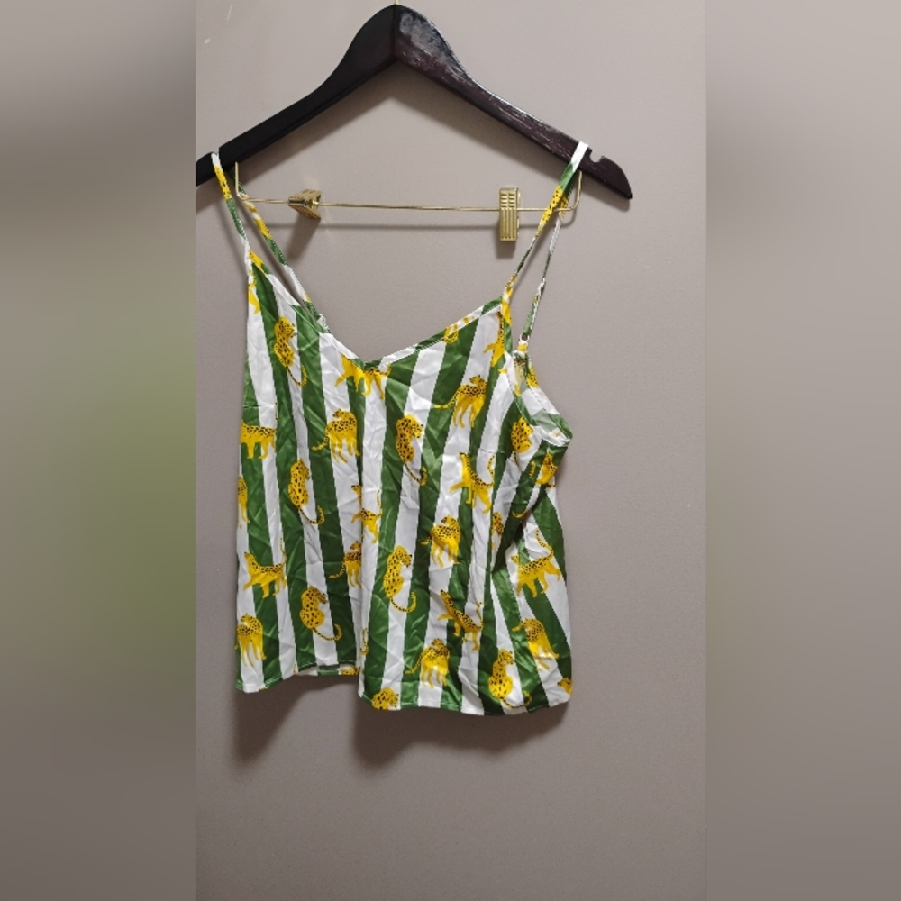 The Wellness Project Chelsea Peers Striped Cheetah Cami Top Sz L